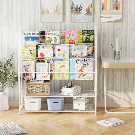 Children Kids Bookshelf, Kids Bookcase Shelves, Children's Bookcases, Kids Book Rack, Book and Toy Storage Organizer Display Stands Shelf for Bedroom, Playroom, Perfect Height for Children (White)
