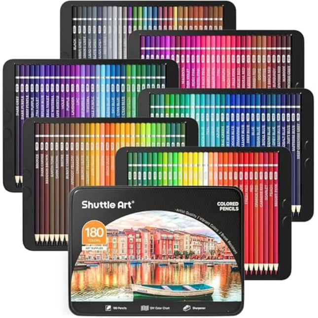 Shuttle Art 180 Colouring Pencils, Soft Core Coloured Pencils Set with 4 Sharpeners, Professional Colour Pencil for Artists Kids Adults Colouring Sketching and Drawing