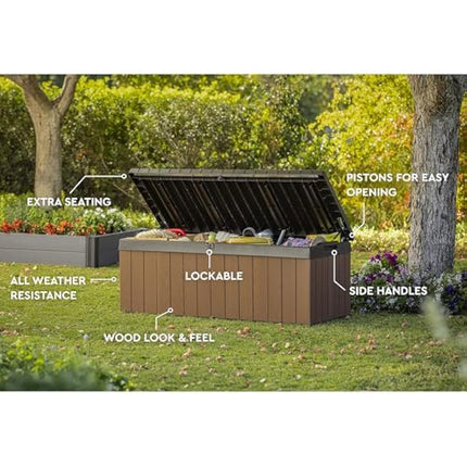 Keter Darwin 380L Outdoor Garden Furniture Storage Box Brown Evotech+ Wood Look and Feel | Fade Free | All Weather Resistant | Safe and Secure | Zero Maintenance | 2 year Warranty