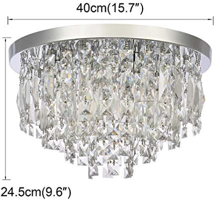 A1A9 Modern Crystal Chandeliers Ceiling Lights, Clear K9 Crystal Chrome Flush Mount Lights, Elegant Round LED Pendant Lamp for Living Room, Dining Room, Bedroom, Lounge (Diameter 40cm)