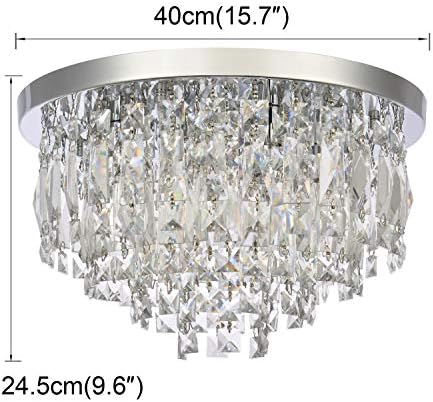 A1A9 Modern Crystal Chandeliers Ceiling Lights, Clear K9 Crystal Chrome Flush Mount Lights, Elegant Round LED Pendant Lamp for Living Room, Dining Room, Bedroom, Lounge (Diameter 40cm)