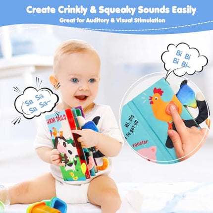 beiens Baby Books Toys, Sensory Books Touch and Feel Crinkle Cloth Books for Babies, Baby Essentials for Newborn, Car Seat Toys Gifts for 0 3 6 12 Months