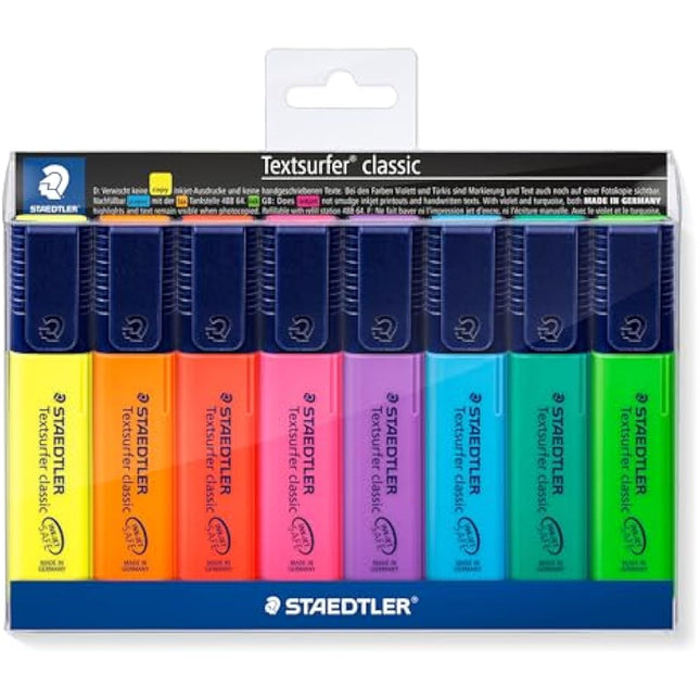STAEDTLER 364 WP8 Textsurfer Classic Highlighter Pen - Assorted Colours (Wallet of 8)
