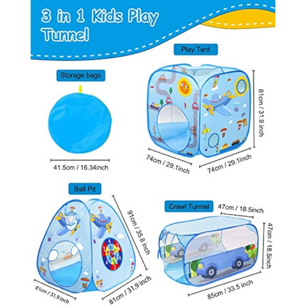 MAIKEHIGH Kids Play Tent and Tunnel, 3 in 1 Pop Up Play Tent Ball Pit for Toddlers Indoor Outdoor Playhouse with Crawl Tunnel Toy Gift for Children Baby Girls Boys