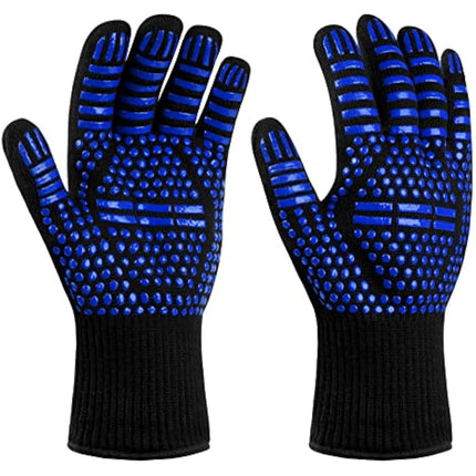 flintronic Grill Gloves Heat Resistant Fire Resistant Ovens Gloves Hand Protection Grill Gloves,1472°F/800°C Heat Resistant Oven Gloves for Grill, Cooking, Soldering (Blue)