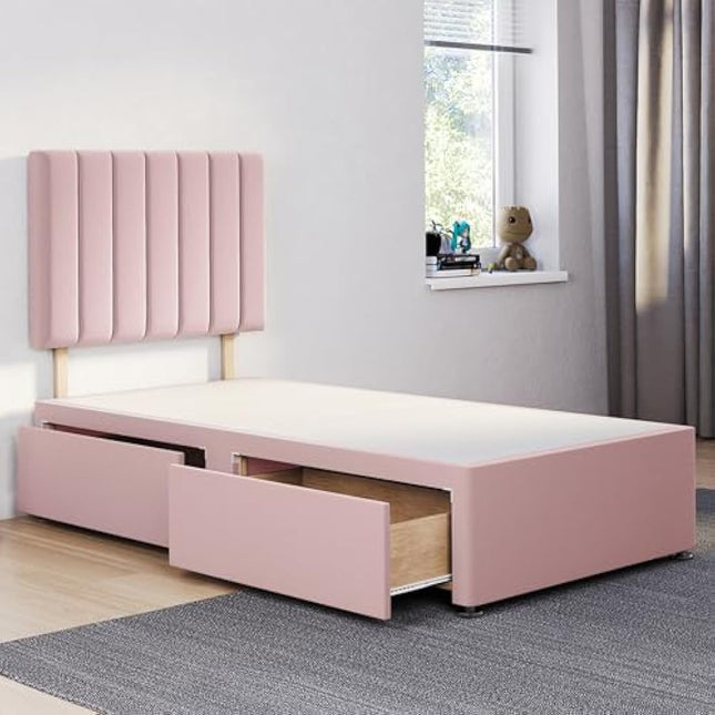 ComfoRest - Sophisticated 3FT Single Bed Base | Spacious Frame with 2 Storage Drawers | Durable Design for Practical Living | Versatile Choice for Contemporary Interiors (Pink Plush)