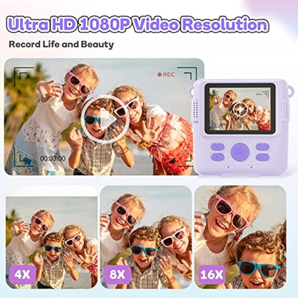 OPERHOO Kids Camera Girls Boys, Kids Instant Print Camera Toy 3-14 Year Old, 1080P HD Kids Digital Camera with Photo Paper Birthday Gifts 3 4 5 6 7 8 9+ Year Old Girl 6 Colour Pens 32GB SD Card