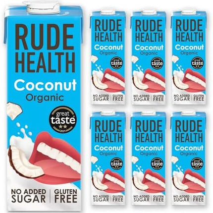 Rude Health 6 x 1 Litre Organic Coconut Dairy-Alt Milk, 100% Natural Organic Drink, Lactose Free, Dairy Free & Gluten-Free, No Added Sugar, Award-Winning, Healthy & Vegan, 100% Recyclable Packaging