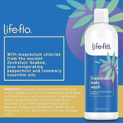 Life-Flo Magnesium Body Wash with Peppermint and Rosemary Essential Oils | Helps Moisturize & Soften Skin with Magnesium from Zechstein Seabed | 16 oz