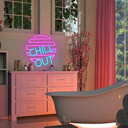 OYCGZV Chill Out Neon Light Sign - Blue Pink Neon Sign for Wall Decor Letter Neon Wall Light USB Led Sign for Home Game Zone Living Room Bedroom Man Cave Party Beer Bar Pub Cafe Party