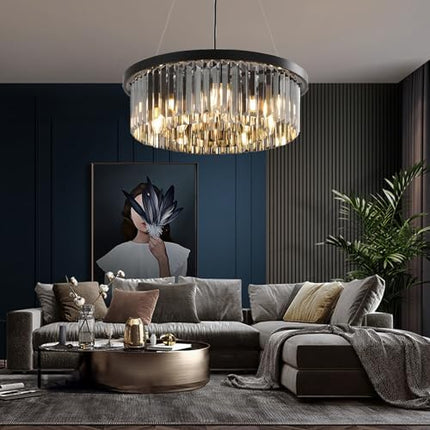 AHXIAOZN Modern Crystal Chandelier, 60CM Round Crystal Hanging Lamp, Modern Ceiling Light for Living Room, Hallway, Balcony, Kitchen, Bedroom Decorative