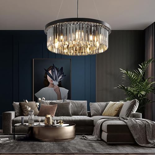 AHXIAOZN Modern Crystal Chandelier, 60CM Round Crystal Hanging Lamp, Modern Ceiling Light for Living Room, Hallway, Balcony, Kitchen, Bedroom Decorative