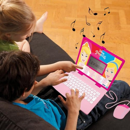 LEXIBOOK, Disney Princess, Educational and Bilingual Laptop French/English with 124 Activities: Mathematics, Dactylography, Logic, Clock reading, Play Games and Music, Pink, JC598DPi1