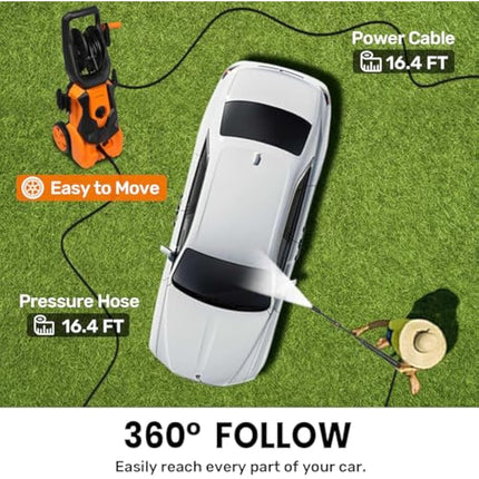 Pressure Washers 1800W,140Bar, Jet Washers Pressure Washers with Hose Reel Adjustable Nozzles & Foam Tank Power Cord, Power Washer for Yard, Cars, Garden, Furniture.