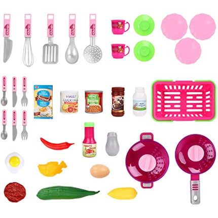 deAO My Little Chef Kitchen Play Set with 30 Accessories for Children, Features Light and Sound for Children (Pink)