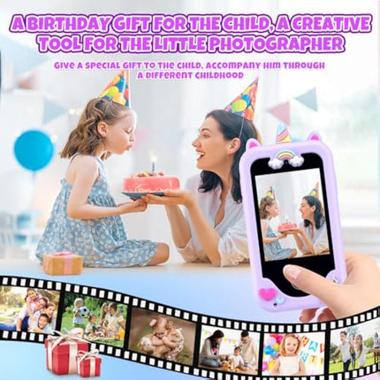 Kids Phone for Girls,Christmas Birthday Gifts for 3 4 5 6 7 8 years old Girls,Touchscreen Learning Toys for girls age 3-11 with Dual Camera 8G SD Card