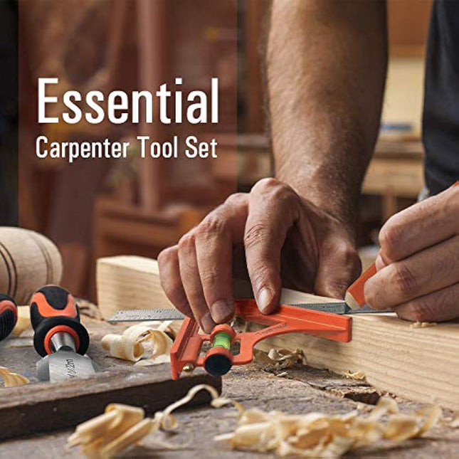 TICOFTECH Wood Chisel Set, 9 Pieces Chisel Set Woodworking Tools, with 6 Wood Chisels in Heated Tread Cr-V Alloy, 1 Combination Square, 2 Carpenter Pencils, Woodworking Tools and Accessories