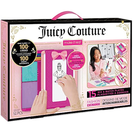 Make It Real Juicy Couture Fashion Exchange - Fashion Design Kit for Kids - Art Set with Scratch Plates, Stickers, Coloured Pencils & More - Gifts for Girls