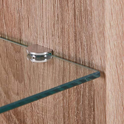 GOLDFAN Glass Wood Side Table End Table Small Coffee Table Lamp Sofa Bedside Table with Storage for Living Room/Bed Room, Oak Finish