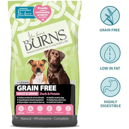 Burns Pet Nutrition Hypoallergenic Complete Dry Dog Food Adult and Senior Dog Grain Free Duck and Potato Grain Free 12 kg