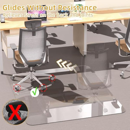 [Tempered Glass] 90cm x 120 cm Glass Chair Mat, Heavy 5mm Thick Premium Tempered Glass Duty Hard Glass Chair Mats for Office Chair on Carpet or Hard Floor with 4 Anti-Slip Pads Easy to Clean Odorless