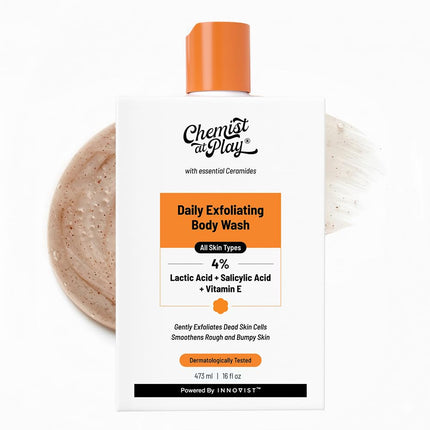 Chemist at Play Body Wash Exfoliating for Dry Rough Bumpy Strawberry Skin with 1% Salicylic Acid 2% Lactic Acid and Ceramides for Men and Women | 473
