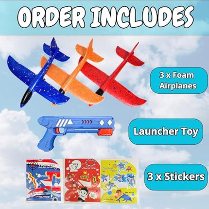 Nearasu 3 Pack Airplane Launcher Toy for 4 5 6 7 8 9 10 Year Old Boys with Catapult Gun, Foam Glider Plane Aeroplane, Outdoor Games Garden Flying Activities Toys Gifts For Children Kids Girls