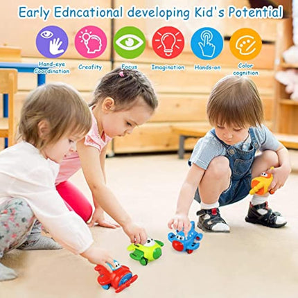 JoyPlus Baby Toy Cars for 1 2 3 Year Olds, 4 PCS Push and Go Airplane Cars, Friction Powered Airplane Toys, Pull Back Aircrafts Vehicle Set, Helicopter Gifts for 1 2 3 4 Year Olds Boys Girls