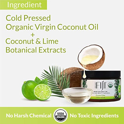 Organic Fiji Raw Cold Pressed Coconut Oil for Hair, Skin, Face & Body | Relaxing Massage Oil | Coconut Lime,12 oz for Women Men & Baby