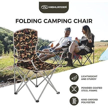 Highlander Camping Chair - Compact & Lightweight Folding Chair, 2.2kg, Portable Chair for Outdoors, Durable Steel Frame Arm Chair with Cup Holder