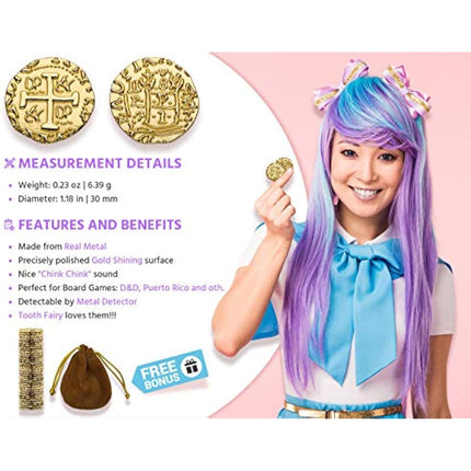 Metal Pirate Coins – 100 Gold Treasure Coin Set, Metal Replica Spanish Doubloons for Board Games, Tokens, Toys, Cosplay – Realistic Money Imitation for Treasure Chest, Large Size 30 mm