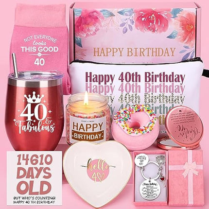 40th Birthday Gifts for Women, Happy 40th Birthday Hamper for Her, 40 Year Old Lady Gifts,Birth-Day Pamper Box for Mum Best Friend Sister Wife Turning 40, Personalised 40 th Birthdays Present