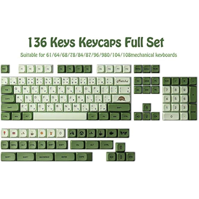 Sunzit Keycaps, PBT Keycaps 124 Key Keycaps XDA Profile Dye Sublimation Matcha Keycaps Suitable for Cherry MX Mechanical Keyboard