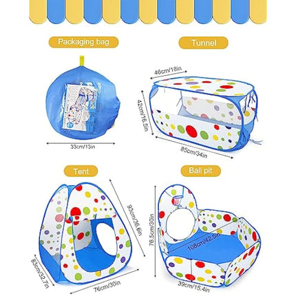 MAIKEHIGH Kids Play Tent and Tunnel, 3 in 1 Pop Up Tent with Ball Pit Collapsible Garden Playhouse Indoor Outdoor Game Baby Boys Girls Children Toddler Gifts
