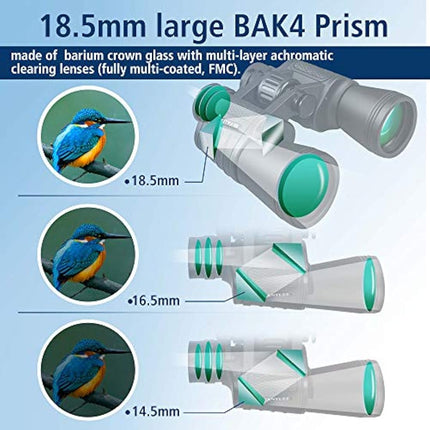 20x50 High Power Binoculars for Adults with Clear Vision, BAK4 Prism, FMC Lens, Waterproof Binoculars Telescope for Bird Watching Hunting Travel Football Games Stargazing with Carrying Case and Strap
