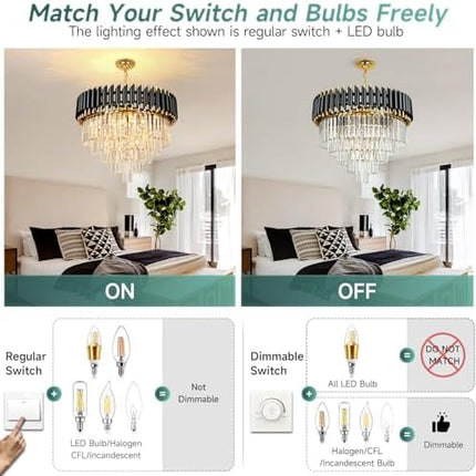 AOOCHOK Black and Gold Crystal Chandelier Pendant Light, Round Modern Crystal Chandelier for Dining Room, Living Room, Bedroom, Restaurant, E14 x 8, Φ60cm