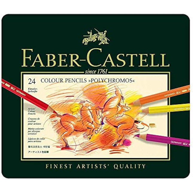 Faber-Castell 110024 Artist's Colouring Pencil, 24 Polychromos Pencils in Metal Case, Includes Eraser