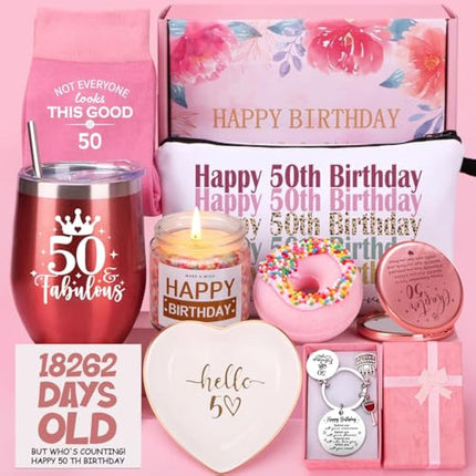 50th Birthday Gifts for Women, Happy 50th Birthday Hamper for Her, 50 Year Old Lady Gifts,Birth-Day Pamper Box for Mum Best Friend Sister Bestie Turning 50, Personalised 50 Th Birthdays Present