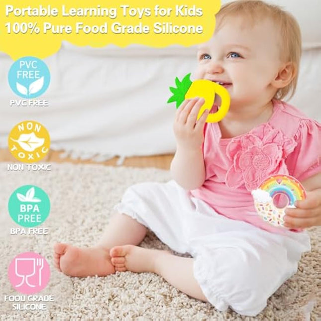 6PCS Sensory Chew Necklace, Teether Chew Toys Safety Food Grade Silicone for Kids Toddlers ADHD, Autistic, Biting Needs, Oral Motor Teether Chew Pendant Toy with Adjustable Buckle for Baby (Yellow)