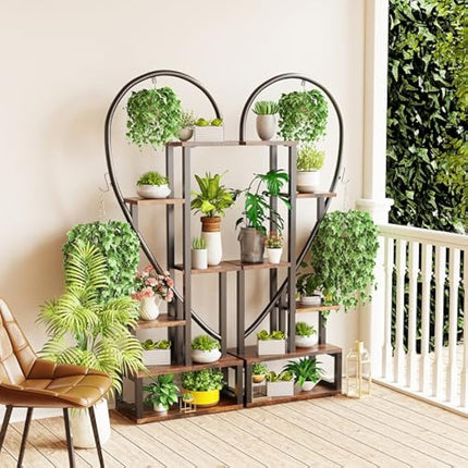unho 6-Tier Indoor Plant Stand: Tall Wood and Metal Plant Shelf Storage Large Flower Pots Display Ladder Rack Multi-Purpose Storage Unite Shelf for Garden Balcony Living Room Heart Shaped