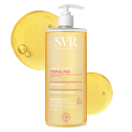 SVR TOPIALYSE All Over Micellar Shower Oil, Moisturising Eczema Body Wash, 24hr Hydration Emulsifying Soothing Bath Oil for Very Dry, Sensitive Skin,