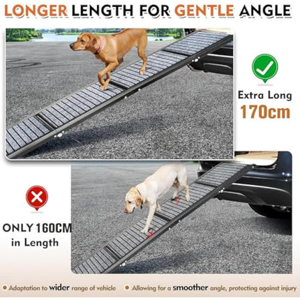 Extra Long 170cm Foldable Dog Ramps Large Dogs, Dog Ramp for Car with Non-Slip Rug Surface, Pet Ramp Stairs Portable,Portable Dog Steps for Medium & Large Dogs Up to 113kg Get Into a Car, SUV & Truck