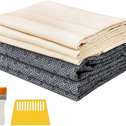 ROCKY&CHAO 79x59Inch Tufting Cloth with Yellow Marked Lines for Rug Tufting, 70x39Inch Non-Slip Backing Felt Cloth for Tufted Rugs, Monk Cloth Rug Tufting Kit for Tufting Gun, Punch Needle