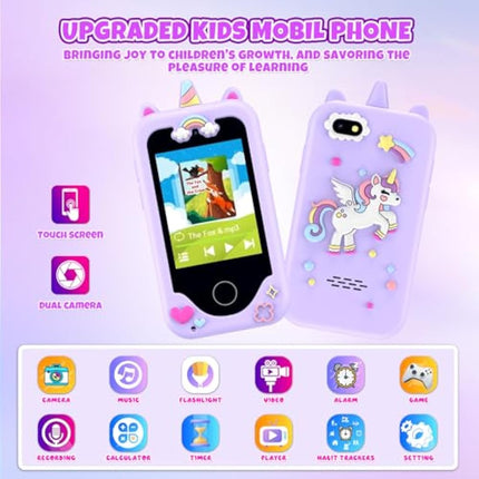 Kids Phone for Girls,Christmas Birthday Gifts for 3 4 5 6 7 8 years old Girls,Touchscreen Learning Toys for girls age 3-11 with Dual Camera 8G SD Card