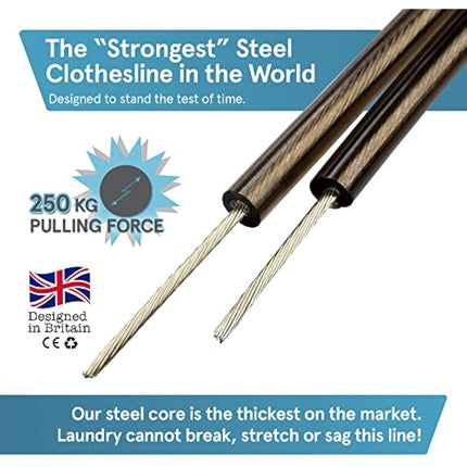 “The Strongest” Steel Washing Line by Smith‘s® (Brown, Size 50m/164ft) | Super Strong, Lifelong, Heavy-Duty Outdoor & Indoor Clothesline | Rot, Mould & Weather Resistant | Lifelong Guarantee!