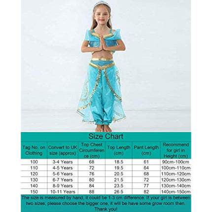 Atorcher Jasmine Princess Costume for Girls Sequined Princess Costume Set Dress Up for Kids World Book Day Costume for Girls