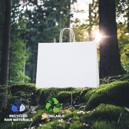 Switory Large Paper Bags for Gifts, White Kraft Gift Bag 16x6x12 Inch, 25 Pcs Party Bags with Handles for Party Favor, Thanksgiving,Birthday,Christian, Christmas.