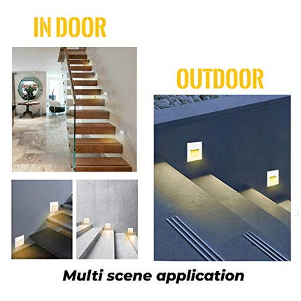 Arotelicht 8pcs/3W Wall Recessed Stair Lights, Warm White, LED Step Night Light, Indoor/Outdoor, Aluminum, Garden Lighting Deck Balcony, White Cover
