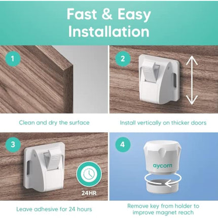 AYCORN® Magnetic Safety Cupboard Locks [10x] for Children [Includes 2X Keys] Child & Baby Safety Proofing for Kitchen, Cabinets and Drawers, 30 Second Install (No Drilling) with 3M Adhesive