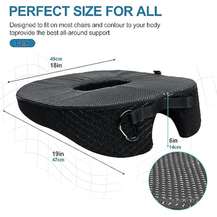 Donut Pillow Chair Seat Cushion, Memory Foam Firm Coccyx Pad Donut Cushion for Long Sitting, Office Chair, Gaming Chair and Car Seat Cushion - Black 17.5*18.5*5.5 in